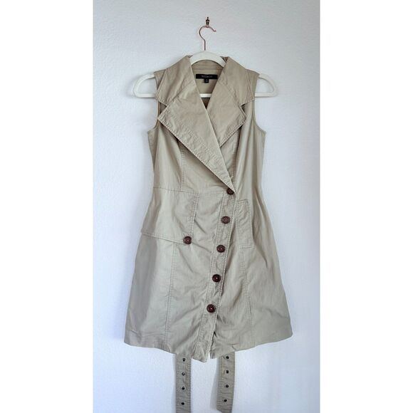 EUC Toccin NY Sleeveless Belted Wrap Trench Mini Dress in Khaki Tan Size 0 - Picture 8 of 15